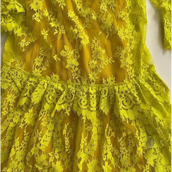 NEW J Crew 3/4 sleeve Chantilly lace dress Whimsigoth bright kiwi Victorian - Picture 11 of 16